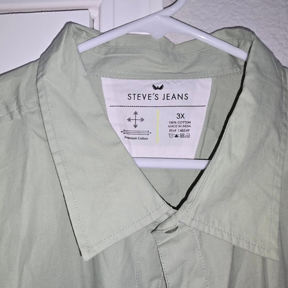 Steve's Jeans Two Front Pocket Short Sleeved Button Down Shirt 3X  - Light Green